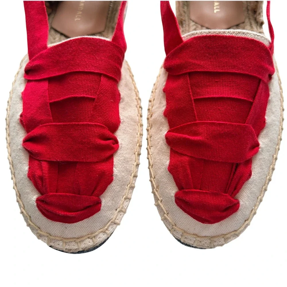 Loeffler Randall Wilson Flat Ankle Wrap Espadrille Natural Red Size 8 NWOB